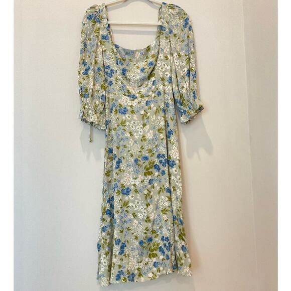 REFORMATION Enid Dress Green Blue Floral Midi Dress - Picture 2 of 7